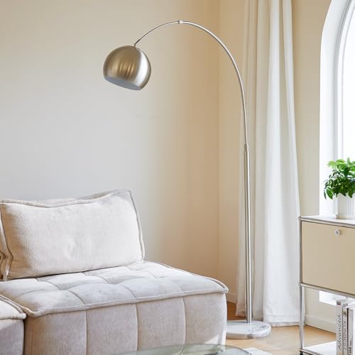 CO-Z Modern Floor Lamp for Living Room, Brushed Nickel Arc Floor Lamp with LED Bulb, Marble Base Contemporary Tall Lamp for Living Room Couch Sofa, Height Up to 69 Inch by CO-Z