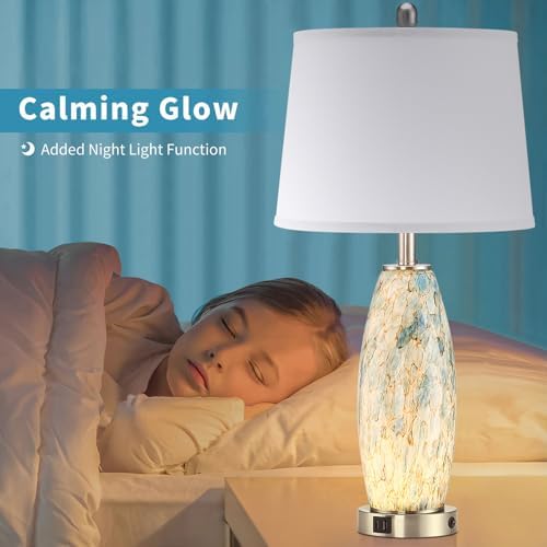 Lovlast 29" Tall Coastal Glass Table Lamps Set of 2 for Bedroom Living Room - Image 4