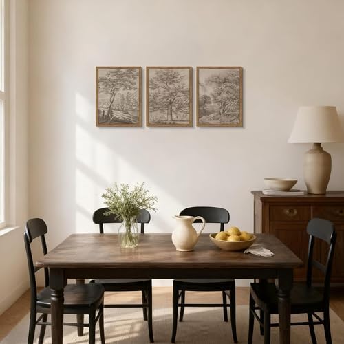 Framed Vintage Landscape Wall Art Set of 3, Wabi Sabi Tree Canvas Wall Decor Paintings, Neutral Rustic Botanical Artwork Prints Pictures for Farmhouse Living Room Bedroom 12x16 Inch - Image 2