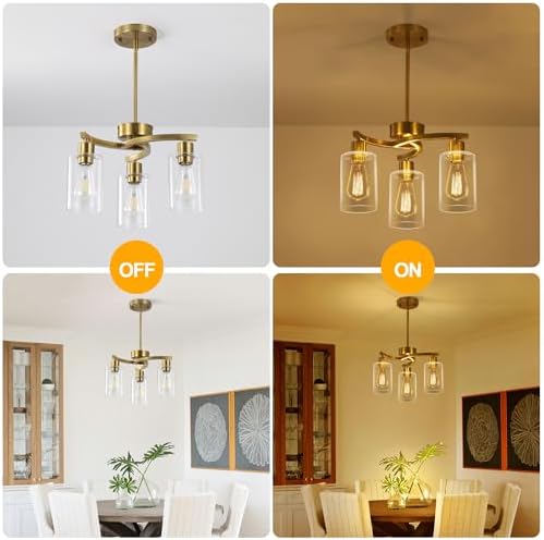 CNRATYE 3-Light Gold Dining Room Chandeliers Over Table, Contemporary Kitchen Island Pendant Lighting, Industrial Hanging Light Fixture for Entryway Hallway Foyer Bedroom, Clear Glass Shade - Image 5