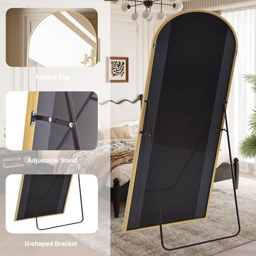 Prywot Full Length Mirror, Oversized 77"x38" Arched-Top Floor Mirror, Gold - Image 6