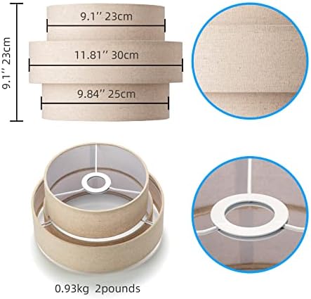 3-tier Drum Lamp Shade for Pendant Lighting Floor Lamps Replacement Shade, The Fibric Lampshade is made of Natural Linen by hand (Brown) - Image 3