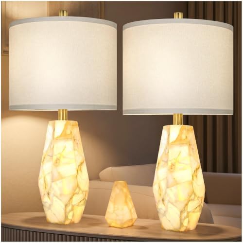 Scenekoy 23" Alabaster Living Room Table Lamp Set of 2 with Night Light by SCENEKOY