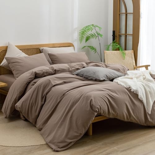BESTOUCH Cotton Solid Duvet Cover Set Pine Bark Brown Alaska King - Image 4