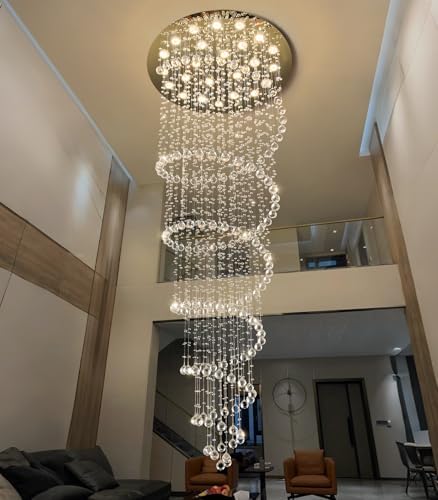 HAIXIANG W47 x H118 High Ceiling Chandelier with LED Bulbs Dimmable Long Light Glam Chandeliers Crystal Pendants Light Fixtures for Foyer Entryway Living Room Stair Gold by HAIXIANG
