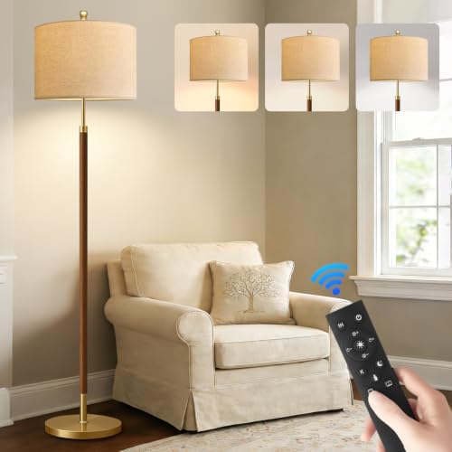 Wood Floor Lamps for Living Room Farmhouse Floor Lamp with Remote Control,Dimmable Vintage Floor Lamp Mid Century Modern Standing Lamp with 3 Color Temperature Tall Floor Lamps For Bedroom Corner by ZECOXOL