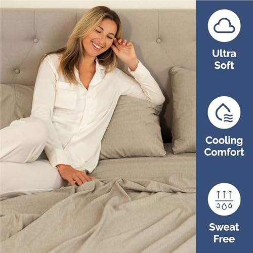 Full Size 4 Piece Sheet Set - Breathable & Cooling Sheets - Heathered Beige - Image 4