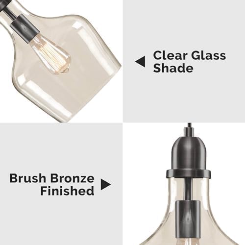INK+IVY Auburn Pendant Kitchen Lighting for Dining Room, Industrial Lights, Hand-blown Glass Bell Shaped Pendant Light for Kitchen Island, Foyer, Bedroom, 9" Dia x 95.5" H, Bronze/Clear - Image 4