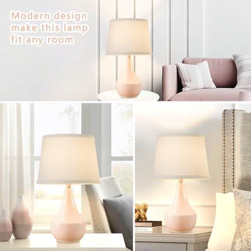 GyroVu 18" Table Lamp Set of 2, Ceramic Lamp Classic Beside Lamps Nightstand Lamp Modern Bedside Lamp for Living Room, Bedroom & Office Rocker Switch Pink-LED Bulbs Included - Image 3