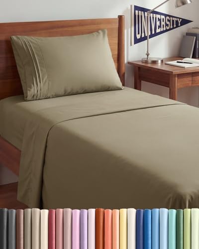 Twin XL 3 Piece Sheet Set - College Dorm Room Essentials - Khaki by CGKUnlimited