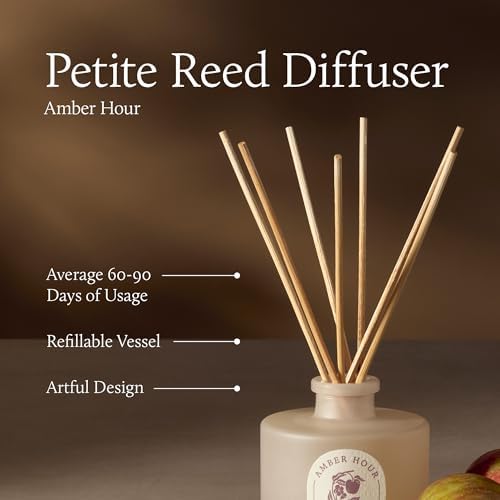 Thymes Petite Oil Reed Diffuser Set – Includes Reeds, Fragrance Oil & Glass Bottle – Luxury Scent Diffusers for Home Decor (Amber Hour, 4 fl oz) - Image 4