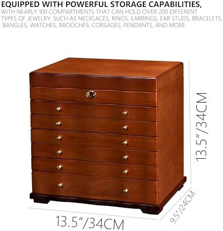Solid Wood Jewelry Box with Lock, 9-Layer Large Storage Organizer - Image 3
