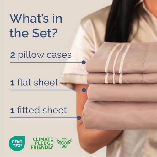 Cal King Size 4 Piece Sheet Set - Comfy Breathable & Cooling Sheets - Mauve - Image 2