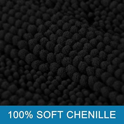 H.VERSAILTEX Bathroom Rugs Bath Rug Set 2 Piece Bathroom Contour Rug Toilet Mat Sets Non Slip Contour Bath Rug Ultra Thick Water Absorbent Striped Bath Mats Washable(36" x 24" Plus 20" x 24" U, Black) - Image 2