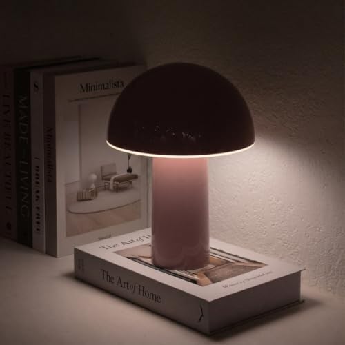 Brightech Celia Table Lamp – 10" Touch-Controlled Mushroom Accent Lamp, Cordless & Dimmable LED, Portable & Rechargeable Bedside Night Light, Sustainable Recycled Modern Patio Lamp, Home Décor – Pink - Image 5