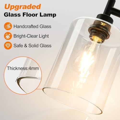 【Upgraded】 Dimmable Floor Lamp for Living Room with Clear Glass Lampshade, Black Modern Glass Floor Lamp with 900LM LED Bulb Included, Arc Standing Tall Lamp for Bedroom, Office, Reading Room, Corner - Image 6