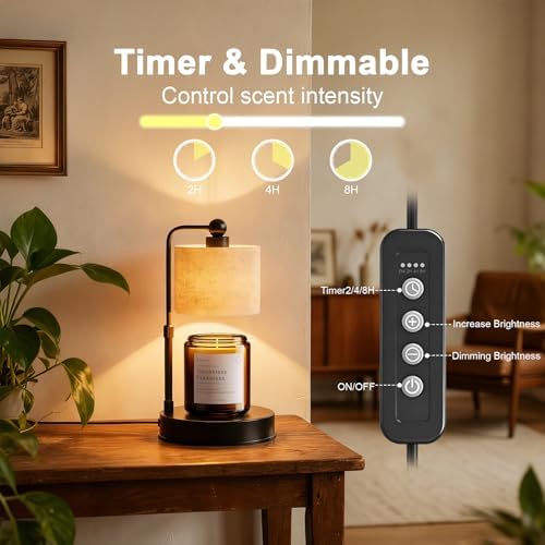 Candle Warmer Lamp with Timer, Best House Warming Gift, Height Adjustable & Dimmable Electric Candle Warmer Lamp, Includes 2 Bulbs, Birthday Gift for Women, Mom, Housewarming - Flaxen - Image 3