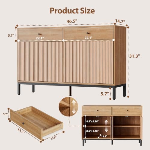 Mericonia Sideboard Buffet Cabinet Storage, Modern Wood Console Fluted Credenza - Image 2