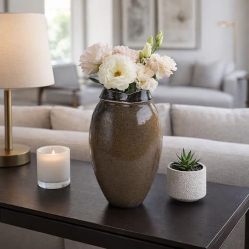 Elegant Ceramic Vase for Room, Bathroom and Bedroom Decor - Decorative Accent for Home, Kitchen, Living Room and Office - Tabletop Placement for Home and Kitchen and Flower Pots - 12", Brown - Image 2