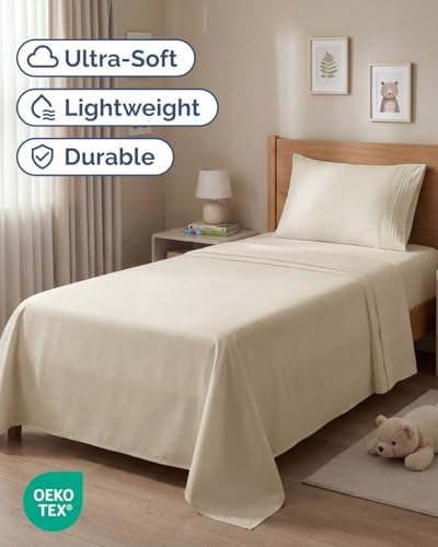 Twin Size 3 Piece Sheet Set - Comfy Breathable & Cooling Sheets - Wheat - Image 2