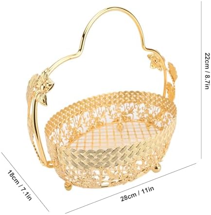 Vintage Fruit Serving Tray, Metal Gold Fruit Basket with Handle - Image 2