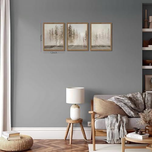 Framed Vintage Forest Wall Art Set of 3, Neutral Tree Landscape Canvas Wall Decor Paintings, Modern Abstract Nature Artwork Posters Prints Pictures for Living Room Office Bedroom 12x16 Inch - Image 3