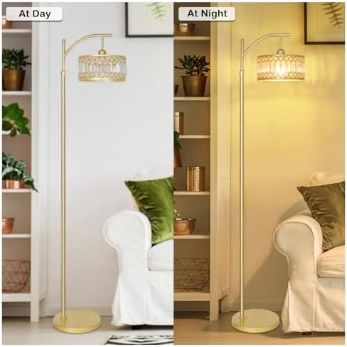 Gold Floor Lamp, Arc Floor Lamp for Bedroom, Standing Lamps for Living Room, Crystal Mid Century Modern Tall Lamp, Corner Stand Up Lamp, Height Adjustable Arched Brass Reading Lamps (Bulb Included) - Image 5