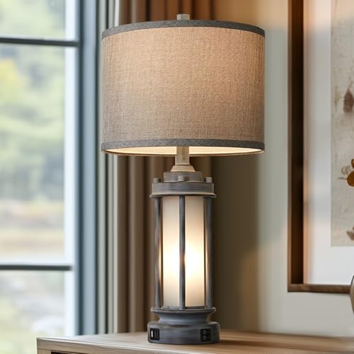 AIEAMPDO 25" Rustic Farmhouse Nightstand Lamp with 2 USB C+A Ports - Image 4