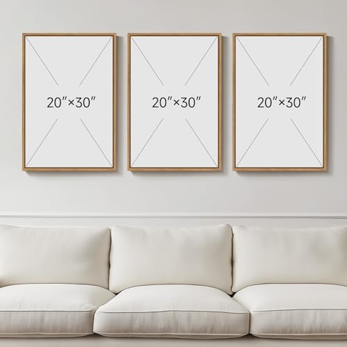 Large Framed Abstract Wall Art, Set of 3, Beige Taupe White, 20x30 In - Image 3