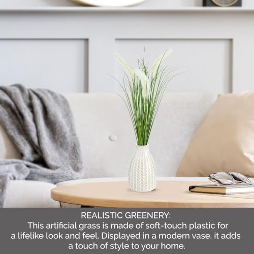 Elements 18 Inch Artificial Willow Grass Greenery in Modern Vase - Faux Indoor Plant Decor for Home, Office, Living Room, Bedroom - Lifelike Soft-Touch Polysilk Leaves - Image 5