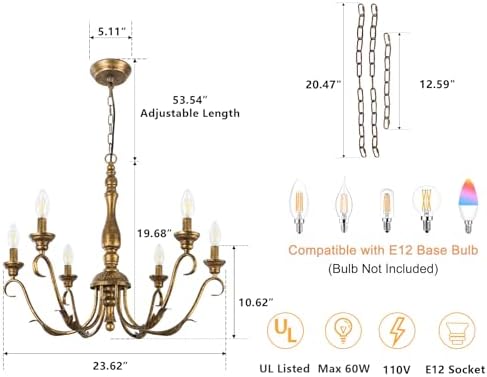 6-Light 23.62'' Farmhouse Vintage Gold Chandeliers for Dining Room - Image 2