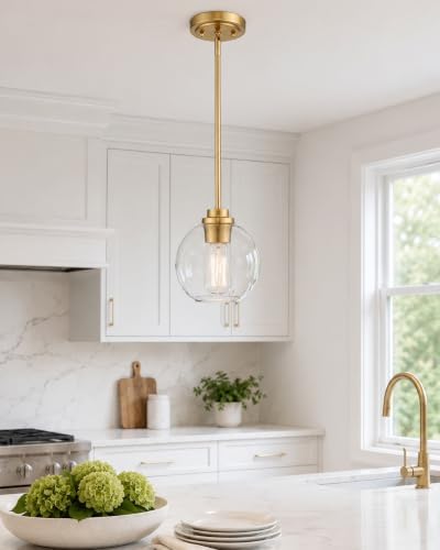 Brass Pendant Lights Kitchen Island 2 Pack, Farmhouse Gold Pendant Light with Clear Glass Globe Shade, Kitchen Island Lighting for Dining Room Entryway, AD-22280-1P2-GD-C - Image 3