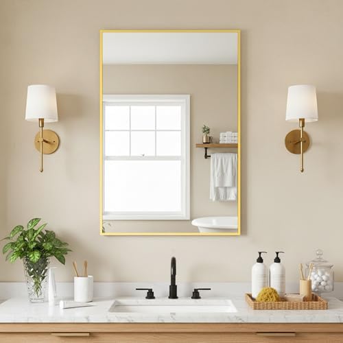 FICTOR Bathroom Vanity Mirror for Over Sink, 20" x 30", Gold by FICTOR