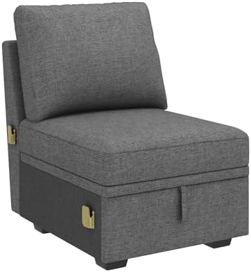 HONBAY Single Seat for Modular Sectional Sleeper Sofa with Pull Out Bed, Customizable Armless Chair for Sectional Couch, Dark Grey by HONBAY
