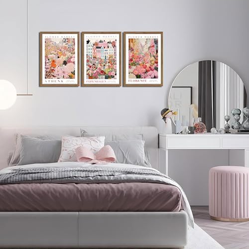 Floral Wall Art Set of 3, Colorful Flower Market Canvas Wall Decor Paintings, Pink Wildflower Botanical Posters Prints Pictures Artwork for Bedroom Living Room 16x24 Inch Wood Framed - Image 7
