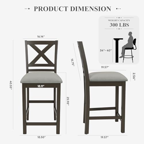 COLAMY Bar Stools Set of 2, Counter Height Bar Stools, Mid Century Modern Barstools with Back, Wood Barstools for Kitchen Dining Room Bar, Dark Grey - Image 2