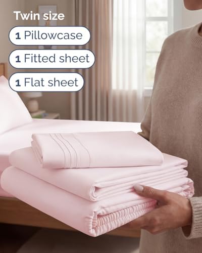 Twin Size 3 Piece Sheet Set - Breathable & Cooling Sheets - Lavender Pink - Image 3