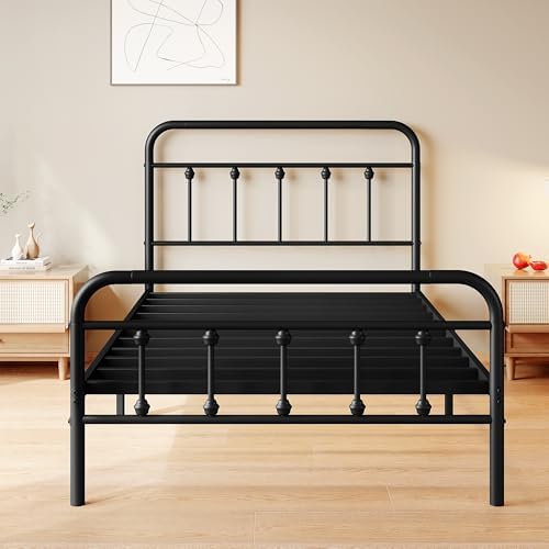 zunatu Twin Size Metal Bed Frame, Victorian Style Headboard and Footboard - Image 6