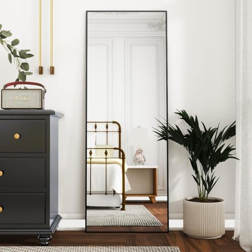 VooBang 68" x 22" Full Length Mirror, Floor Body Mirror with Stand Aluminum Alloy Frame, Standing Hanging or Leaning for Bedroom Living Room, Black - Image 2