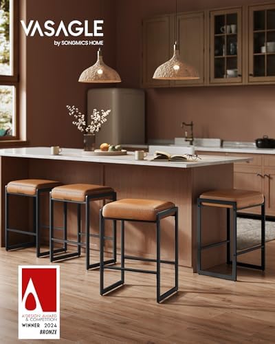 VASAGLE Bar Stools Set of 2, Counter Height, PU Leather, 26-Inch - Image 3