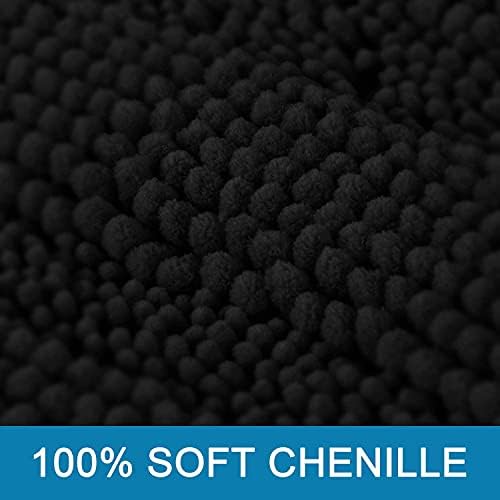 H.VERSAILTEX Bathroom Rugs Bath Rugs Non Slip Bath Mats Extra Thick Chenille Striped Rug 17" x 24" Absorbent Soft Shaggy Washable Dry Fast Bath Mats for Bathroom Floor - Black - Image 3