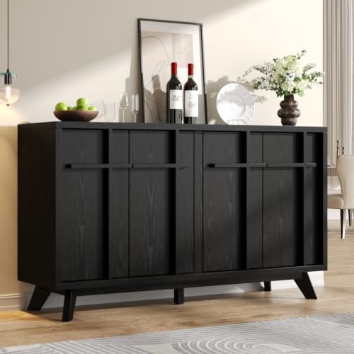 knoworld 59" Sideboard Buffet Cabinet with Storage, Modern Credenza, Black - Image 4