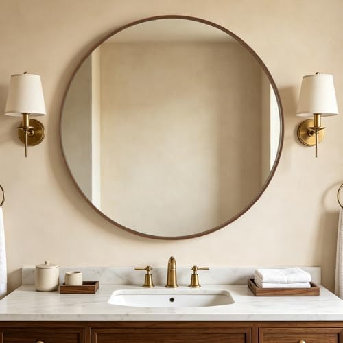 WallBeyond Round Wood Mirror, 40" Round Modern Decoration Large Circle Wall Mirror for Bathroom Living Room Bedroom Entryway, Walnut by WallBeyond