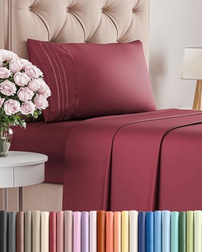 Twin Size 3 Piece Sheet Set - Comfy Breathable & Cooling Sheets - Burgundy by CGKUnlimited