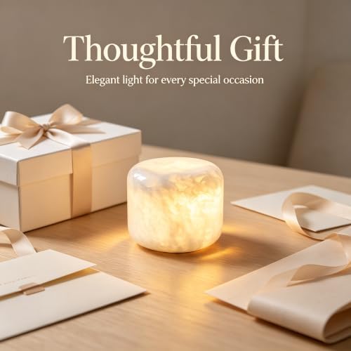 Natural Marble Table Lamp, Cordless Rechargeable Pat Control Night Light, Dimmable Warm Glow Stone Lamp for Bedroom Bedside Table Desk Shelf, Home Decor Gift - Image 7