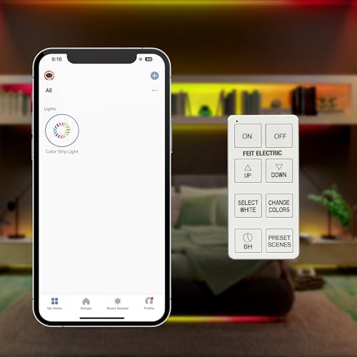 Feit Electric Smart LED Strip Light, 100 Ft, Color-Changing RGB + Tunable White, 2.4GHz Wi-Fi App & Remote Control, Alexa & Google Home Compatible, Flexible Light Strip, TAPE100/RGBW/AG - Image 5
