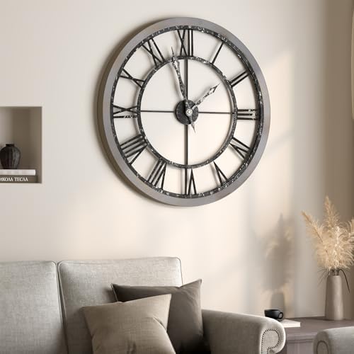 Cuspin 30 Inch Large Wall Clock Rustic Industrial Wood Frame Roman Numeral - Image 5