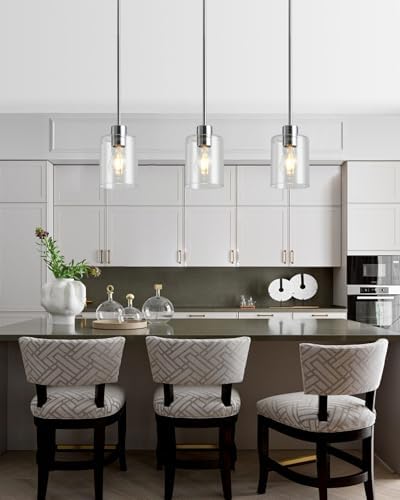 Chrome Pendant Lights Kitchen Island - Clear Glass Pendant Light Fixture Multiple Stems Rods 3 Units 12 Inch 3 Units 4 Inch (2 Pack Chrome Downrod) - Image 6