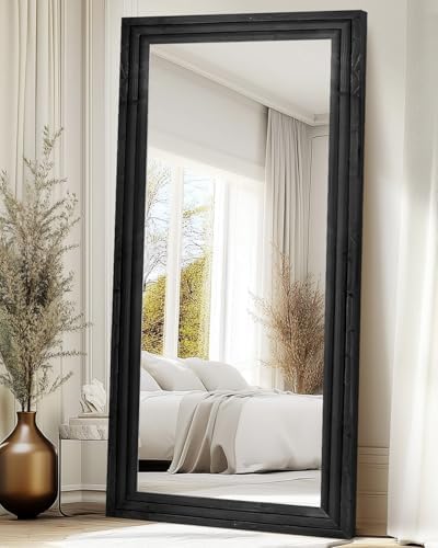 76x34in Full Length Mirror, 3-Tier Stepped Solid Wood Frame, Black - Image 5