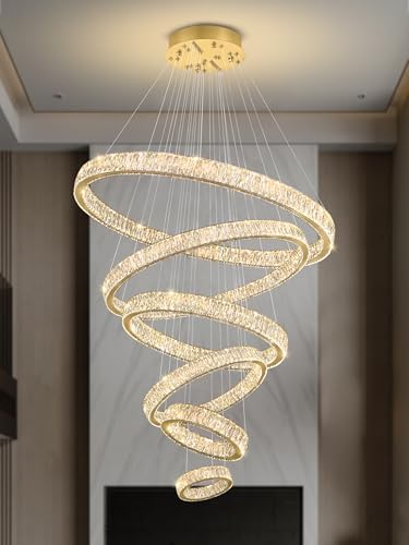Extra Large Ring Chandelier Modern LED Gold 6 Ring Chandelier for High Ceiling Long Stair Crystal Chandeliers D8+15.7"+23.6"+31.5"+39.4"+47.5" - Image 5